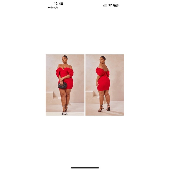 PrettyLittleThing Women's Red Off Shoulder Mini Dress Size 14 Ruched Party - Picture 7 of 7